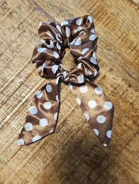 Upcycled Twilly Ribbon Scrunchie polka dot